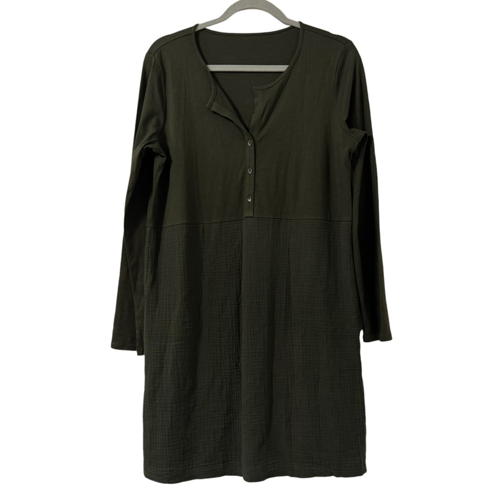 J.Jill Womens Mixed Media Dress Medium Green Pockets Casual‎ Lagenlook Grunge
